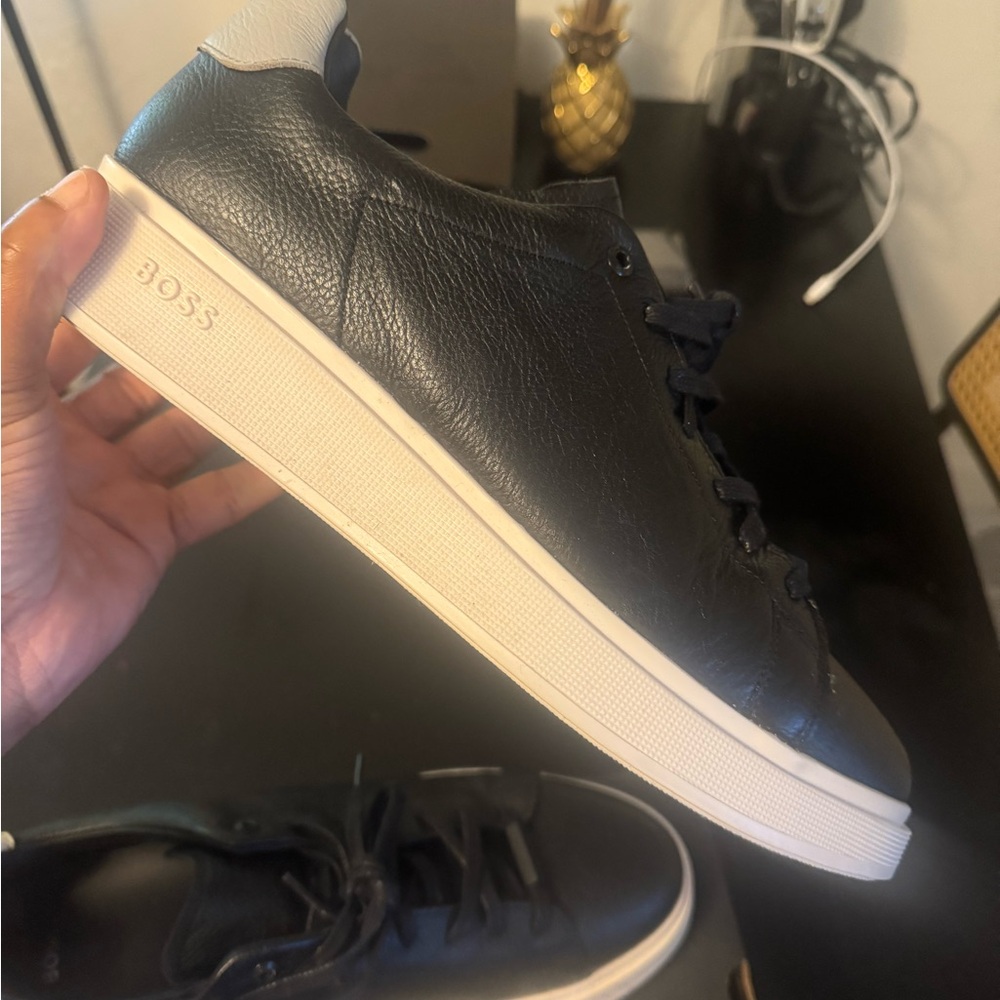 Boss Black Leather Sneakers with White Sole